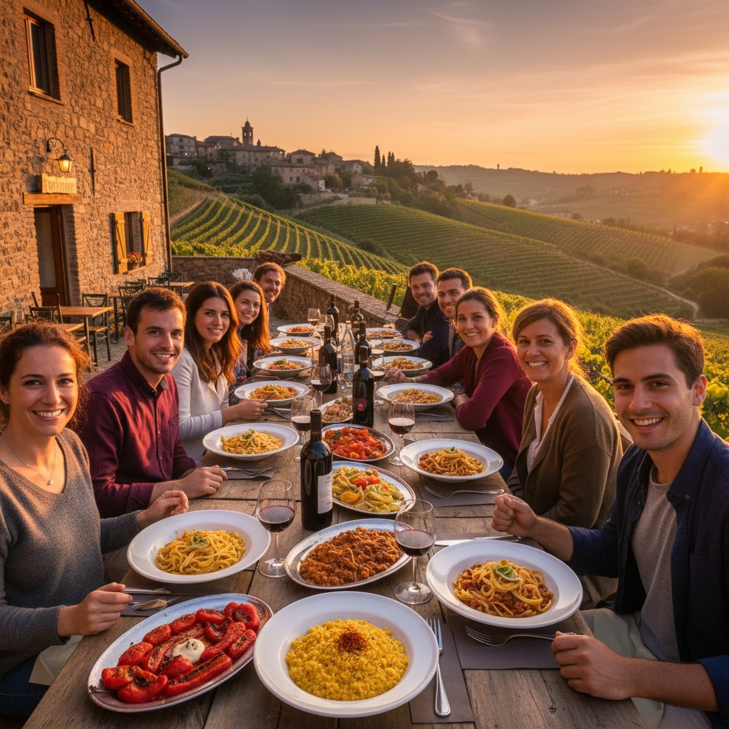 Explore local cuisine with vibrant dishes and welcoming restaurants in Piedmont.