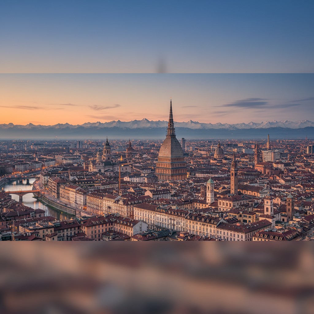 Cityscape of Turin, Italy featuring Mole Antonelliana.
